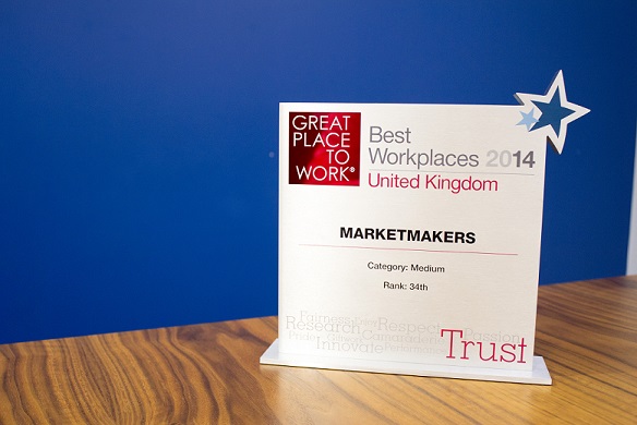 AWARD GPTW - MarketMakers is named 34th Best Workplace in the UK