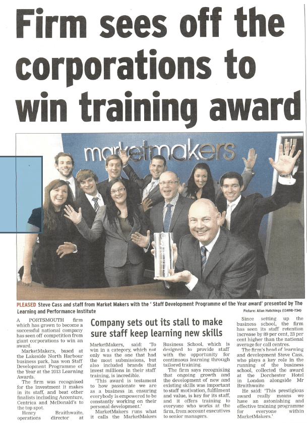 The News Article - Firm sees off the corporations to win training award